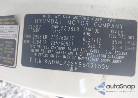 2008 Hyundai Entourage Gls/Se/Limited from USA, damaged, VIN KNDMC233586051559